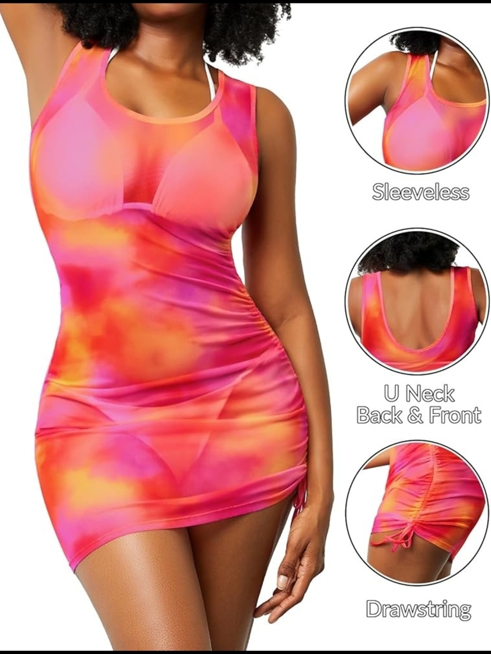 Mesh Bodycon Coverup | Pink/yellow Tye Dye - Picture 2 of 4